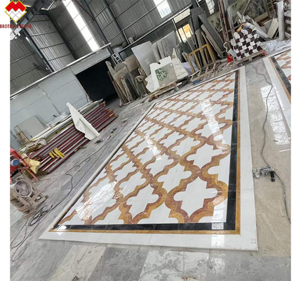 Tappeto a getto d'acqua in marmo bianco e giallo in stile di design moderno per villa in soggiorno