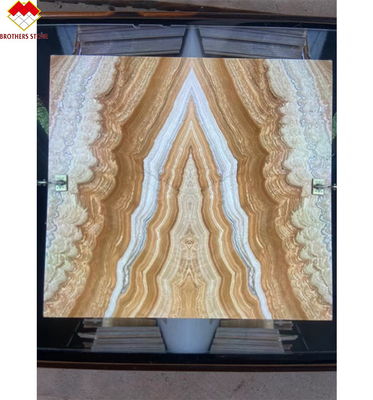 Moderno stile di design retroilluminato giallo Onyx libro corrispondenza con moderno naturale tigre Onyx Slab