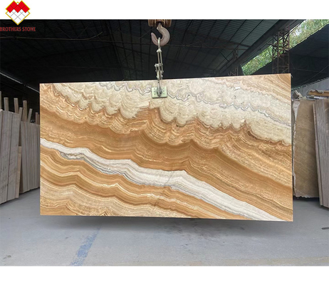 Moderno stile di design retroilluminato giallo Onyx libro corrispondenza con moderno naturale tigre Onyx Slab