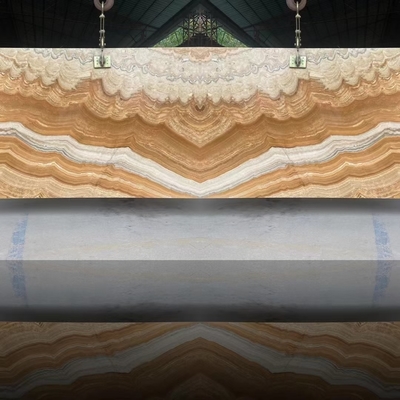 Moderno stile di design retroilluminato giallo Onyx libro corrispondenza con moderno naturale tigre Onyx Slab