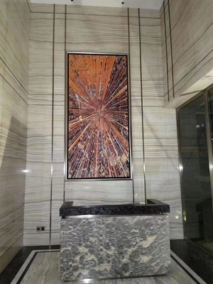 Componente di lavanderia interna Traslucida Veina d'oro bianco Legno Look Onyx Slab di marmo per piastrelle di parete e pavimento