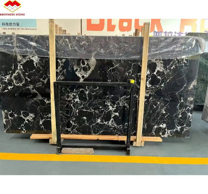 Modern Polished Black Rose Marble Big Slab Dining Table Set per Villa e Hotel Design