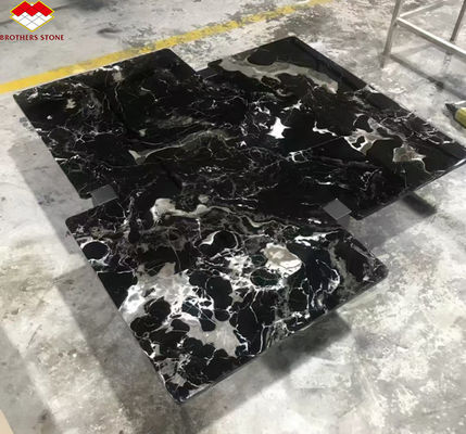 Modern Polished Black Rose Marble Big Slab Dining Table Set per Villa e Hotel Design