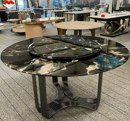 Modern Polished Black Rose Marble Big Slab Dining Table Set per Villa e Hotel Design