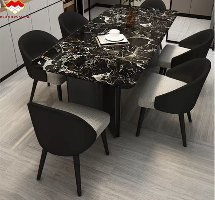 Modern Polished Black Rose Marble Big Slab Dining Table Set per Villa e Hotel Design