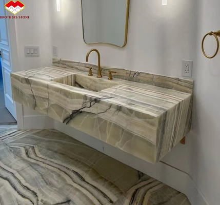 Pannello murario del bagno dell' hotel e vasca di vanità con lavandino in pietra naturale marmo onyx