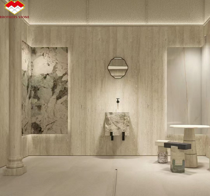 Materiale moderno Travertino beige con pietra naturale ben lucidata per piastrelle per rivestimenti murali