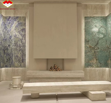 Materiale moderno Travertino beige con pietra naturale ben lucidata per piastrelle per rivestimenti murali