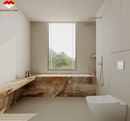 Moderno Onyx Marmo Veina d'oro Legno Giallo Oro Grano Decorazione vasca da bagno per case moderne