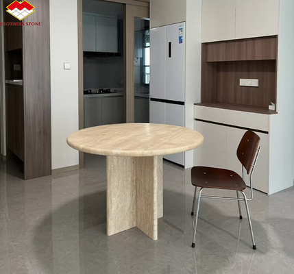 Tavolo da pranzo travertino rotondo e beige lucido Mobili in pietra moderna per soggiorno