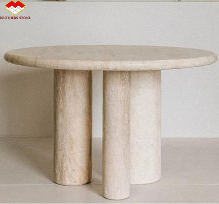 Tavolo da pranzo travertino rotondo e beige lucido Mobili in pietra moderna per soggiorno