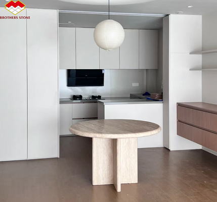 Tavolo da pranzo travertino rotondo e beige lucido Mobili in pietra moderna per soggiorno