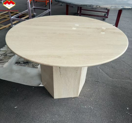 Tavolo da pranzo travertino rotondo e beige lucido Mobili in pietra moderna per soggiorno