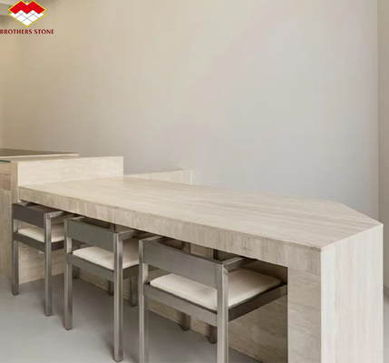 Tavolo da pranzo travertino rotondo e beige lucido Mobili in pietra moderna per soggiorno