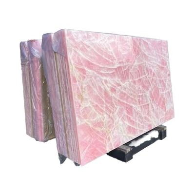 Piastrelle da pavimento da tavolo da banco Piastrelle di marmo rosa onice con retroilluminazione Epoca glaciale naturale Giada rosa