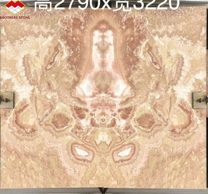 Moderno design marmo lucidato Bookmatch Piastrella personalizzata retroilluminato Drago rosso Giada Onice Parete