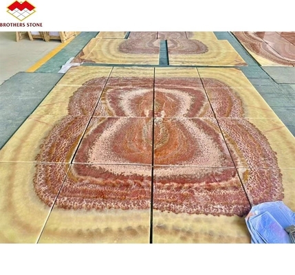 Libro di pietra di marmo di oniccio rosso retroilluminato Slab abbinato per il modello di tavolo di marmo trasparente