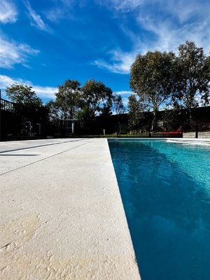 Stile di design moderno piastrelle di pietra travertina argento naturale piastrelle di piattaforma avorio per pavimenti piscina