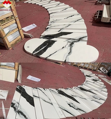 Disegno di scale per interni di lavanderia di grado personalizzato Panda Marmo bianco look piastrelle di porcellana