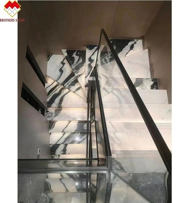 Progettazione di scale per ville Piastrelle di marmo dolomitico in bianco panda con superficie lucidata
