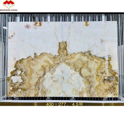 Modern White Onyx Marble Wall Bookmatched Slabs per la decorazione personalizzata in pietra naturale