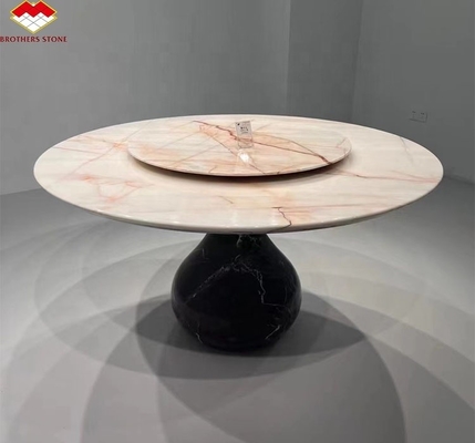 Tavolo da pranzo rotondo di lusso moderno con vene rosse