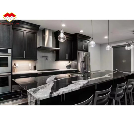Tavolo da cucina nero moderno con armadi di pietra nome inchiostro impression marmo grande lastra