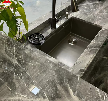 Moderni banconi di cucina in marmo grigio lucidato Pradas per Villa Hotel Disegno grafico