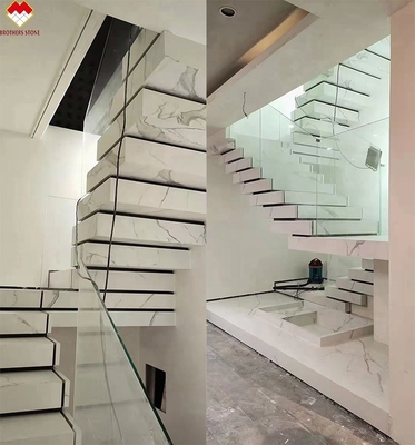 Disegno personalizzato lucidato calacatta marmo bianco look porcellana piastrelle scale matt sinterizzato di pietra gradini e risers