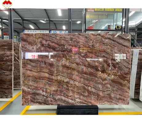 Tavolo da tavolo Red Spider Marble Book Match Translucente Orincia-sangue Onyx per Villa