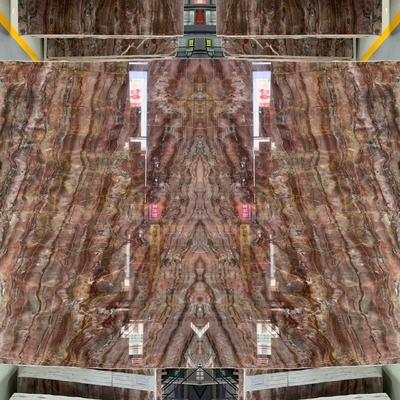 Tavolo da tavolo Red Spider Marble Book Match Translucente Orincia-sangue Onyx per Villa