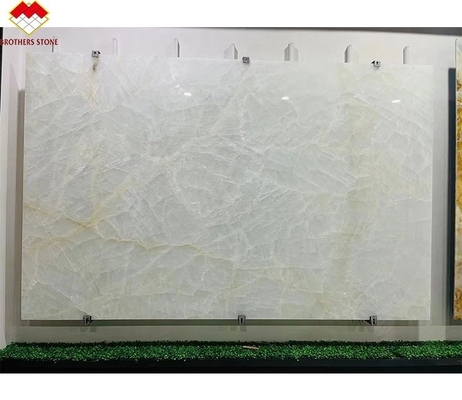 FOB Fragmentazione di ghiaccio trasparente Bianco Onyx Marmo LED retroilluminato Slab per parete di fondo di villa