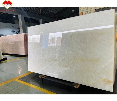 FOB Fragmentazione di ghiaccio trasparente Bianco Onyx Marmo LED retroilluminato Slab per parete di fondo di villa
