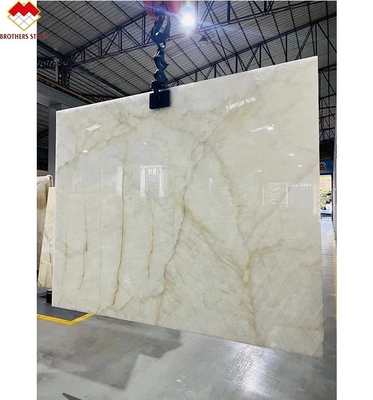FOB Fragmentazione di ghiaccio trasparente Bianco Onyx Marmo LED retroilluminato Slab per parete di fondo di villa