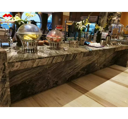 Tavola di marmo grigia di onda lucida moderna su misura per il design del pavimento dei pannelli murali degli hotel