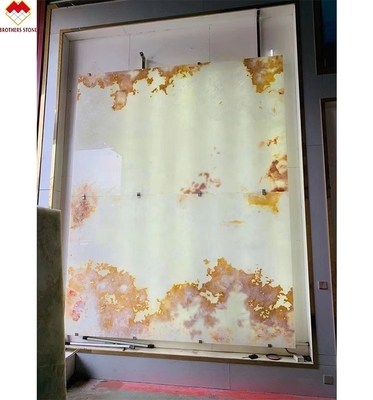 Vendita diretta di marmo lucido traslucido retroilluminato bianco onice con fiori rossi di alto livello