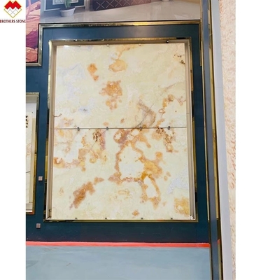 Vendita diretta di marmo lucido traslucido retroilluminato bianco onice con fiori rossi di alto livello