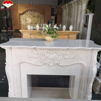 Caminetto in pietra bianca di colore cremoso moderno per interni Caminetto a tavola polito