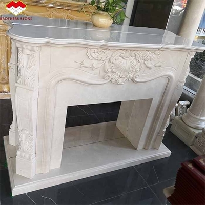 Caminetto in pietra bianca di colore cremoso moderno per interni Caminetto a tavola polito