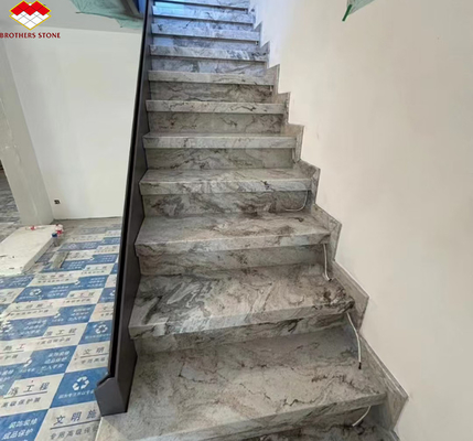 Decorazione degli scalini e dei pavimenti degli hotel Italia Piastrelle di marmo marrone naturale con vena fluviale