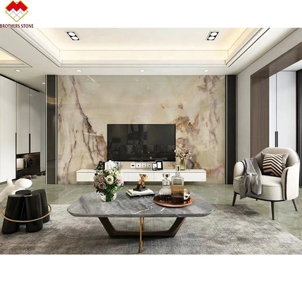 Traslucide marmo bianco Onyx grande lastra retroilluminata vene rosso/oro per la decorazione degli alberghi