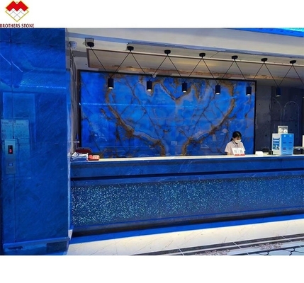Vene d'oro blu lastre di marmo di onice pannello di pietra naturale traslucida per la decorazione interna