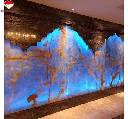 Vene d'oro blu lastre di marmo di onice pannello di pietra naturale traslucida per la decorazione interna