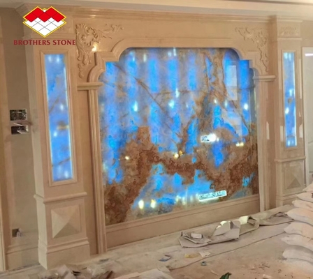 Vene d'oro blu lastre di marmo di onice pannello di pietra naturale traslucida per la decorazione interna