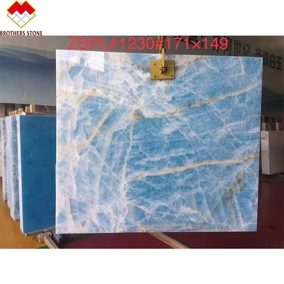Marmo blu chiaro giada lastra di onice per piastrelle tagliate su misura vene d'oro
