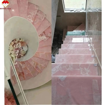 Piastrelle di porcellana di onice rosa retroilluminate di design geometrico piastrelle di tavolo rosa chiaro prezzo all'ingrosso scale di onice rosa traslucide
