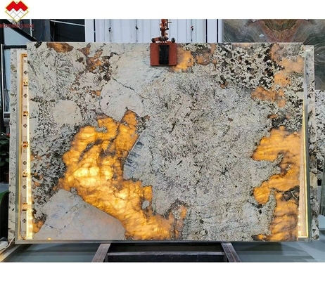 Moderno Disegno Fornitore d'oro retroilluminato lucidato Patagonia Pandora Quartzite Veneer Slab Cristallo Bianco Onyx Pietra traslucida