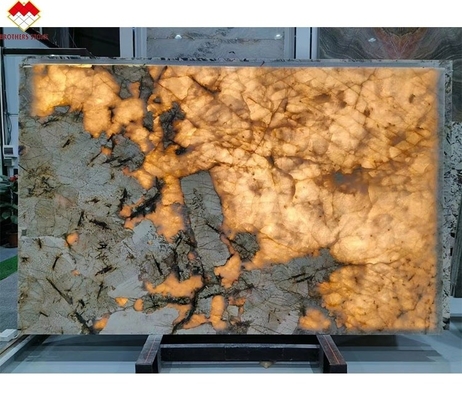 Moderno Disegno Fornitore d'oro retroilluminato lucidato Patagonia Pandora Quartzite Veneer Slab Cristallo Bianco Onyx Pietra traslucida