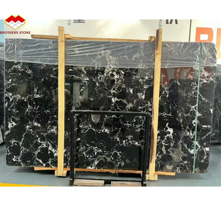 Modern Polished Black Rose Marble Big Slab Dining Table Set per Villa e Hotel Design