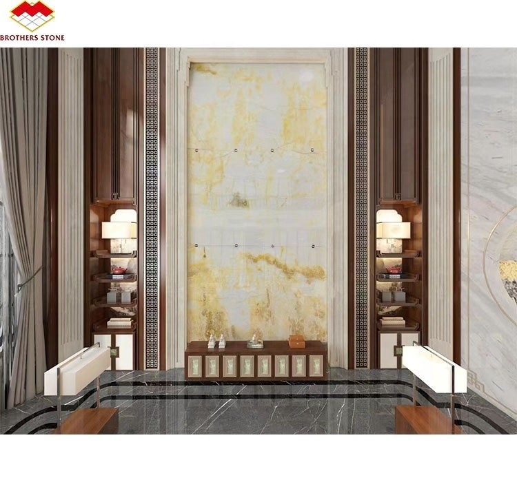 Decorazione dei pannelli murali interni con retroilluminazione moderna pannello di sfondo TV in marmo Onyx